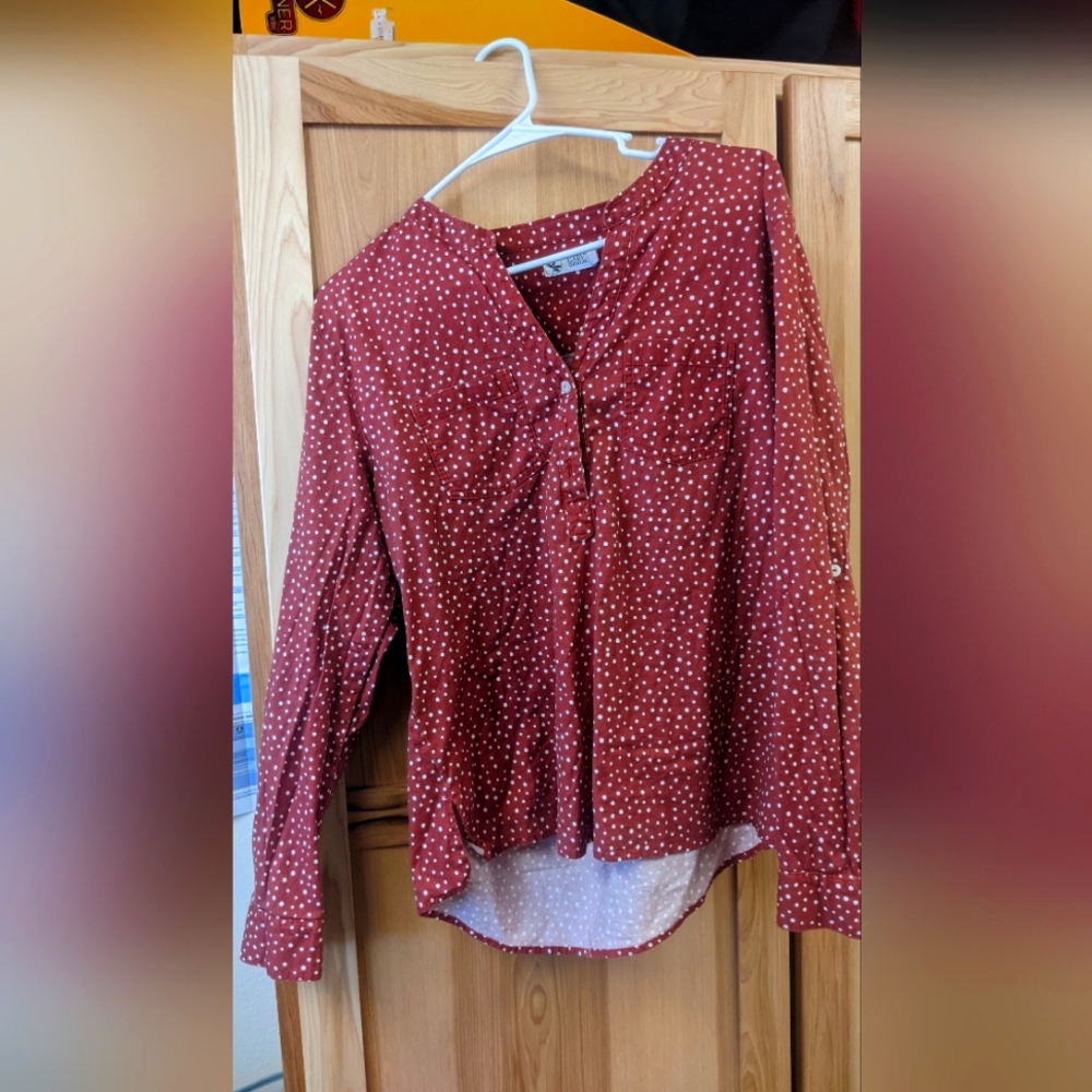 Red poka dot long sleeve, size M